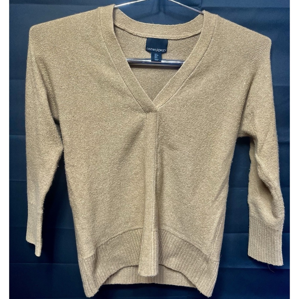 Cynthia Rowley Women's Beige V-Neck Wool Blend Long Sleeve Sweater Size S